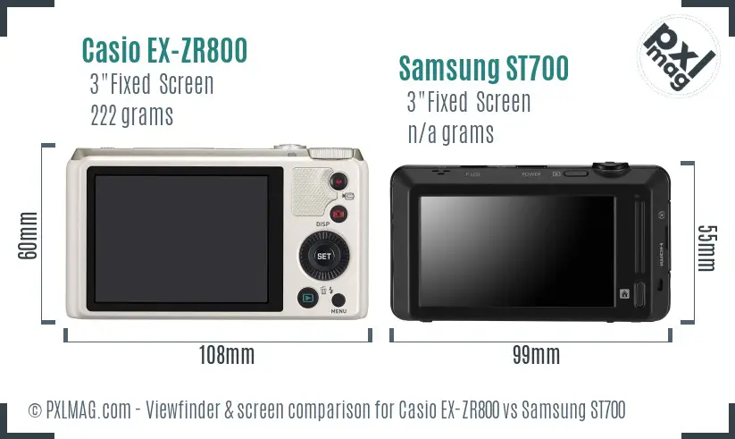 Casio EX-ZR800 vs Samsung ST700 Screen and Viewfinder comparison
