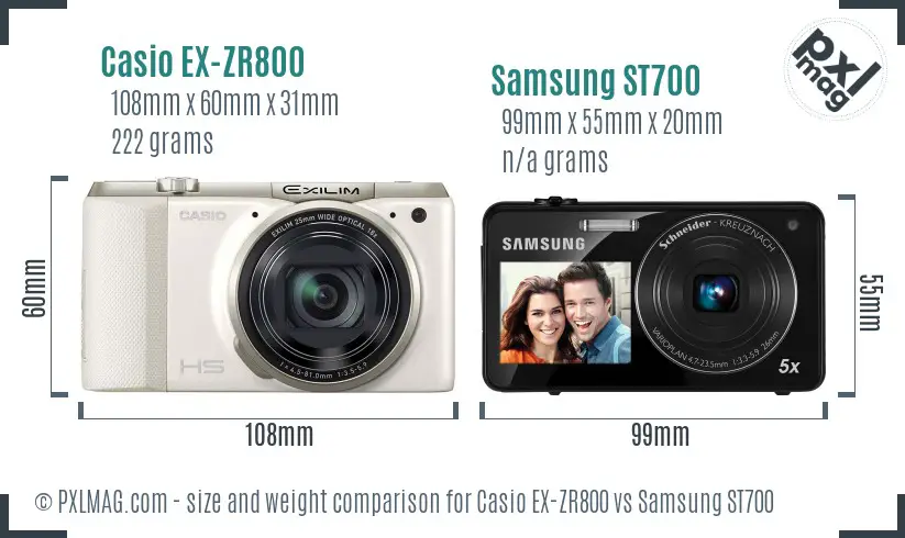 Casio EX-ZR800 vs Samsung ST700 size comparison