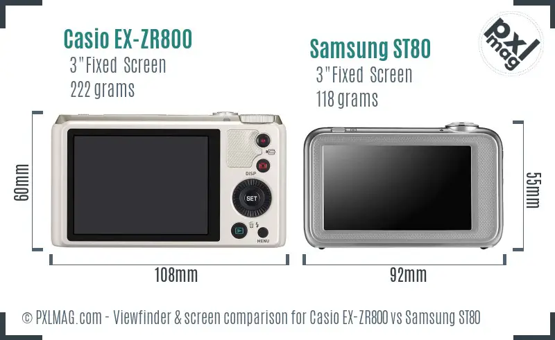 Casio EX-ZR800 vs Samsung ST80 Screen and Viewfinder comparison