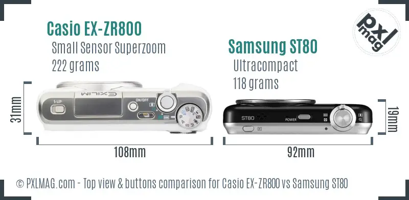 Casio EX-ZR800 vs Samsung ST80 top view buttons comparison