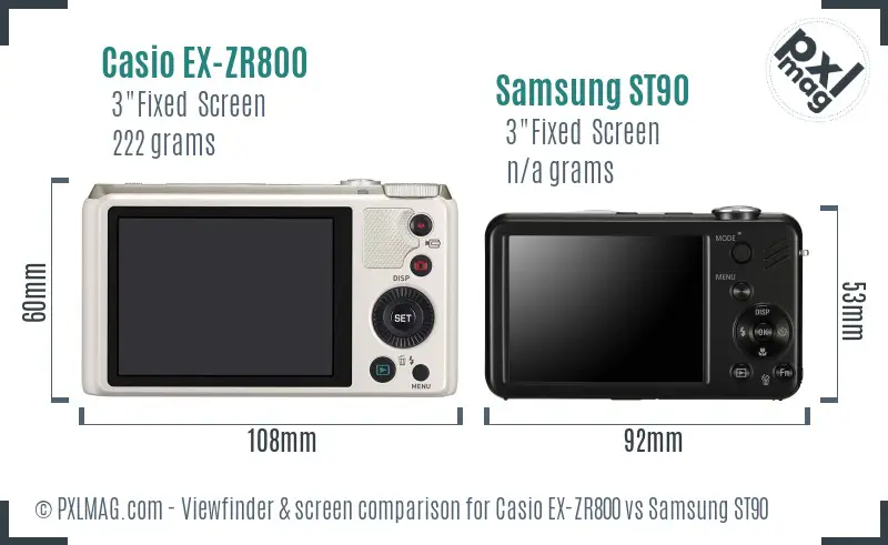 Casio EX-ZR800 vs Samsung ST90 Screen and Viewfinder comparison