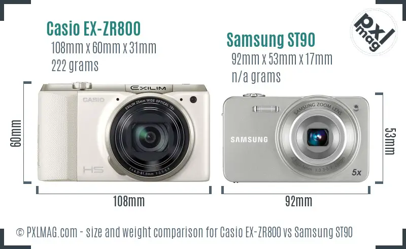 Casio EX-ZR800 vs Samsung ST90 size comparison