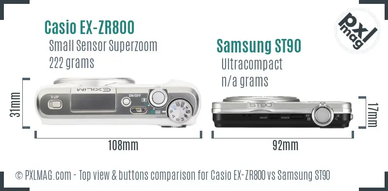 Casio EX-ZR800 vs Samsung ST90 top view buttons comparison