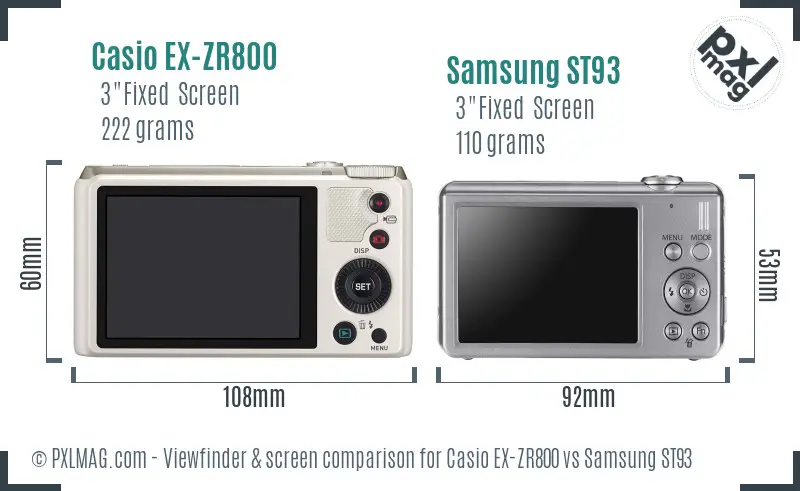Casio EX-ZR800 vs Samsung ST93 Screen and Viewfinder comparison