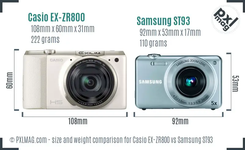 Casio EX-ZR800 vs Samsung ST93 size comparison