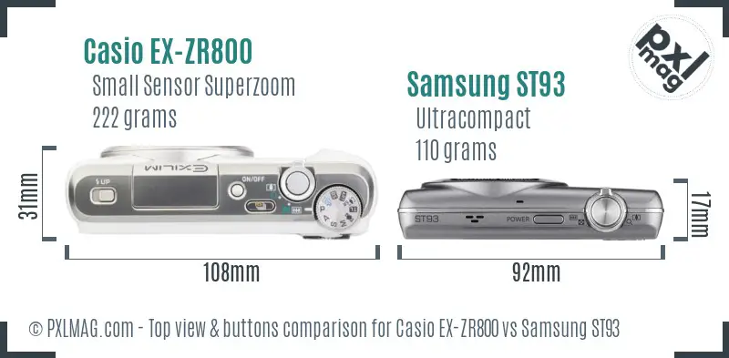 Casio EX-ZR800 vs Samsung ST93 top view buttons comparison