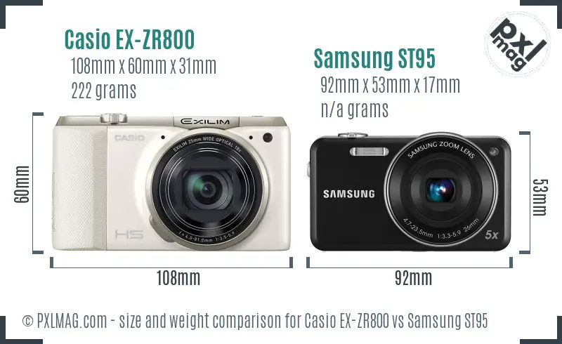 Casio EX-ZR800 vs Samsung ST95 size comparison Casio EX-ZR800 vs Samsung ST95 size comparison