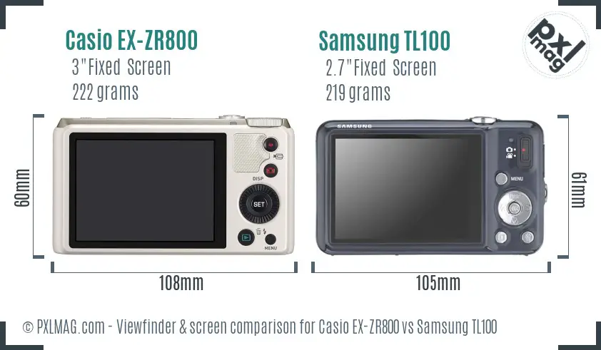 Casio EX-ZR800 vs Samsung TL100 Screen and Viewfinder comparison