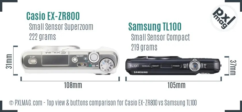 Casio EX-ZR800 vs Samsung TL100 top view buttons comparison