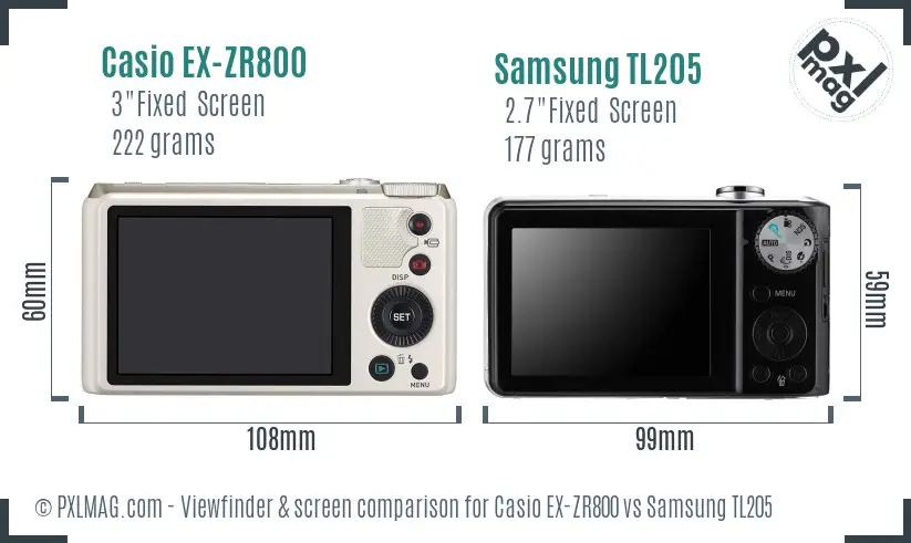 Casio EX-ZR800 vs Samsung TL205 Screen and Viewfinder comparison