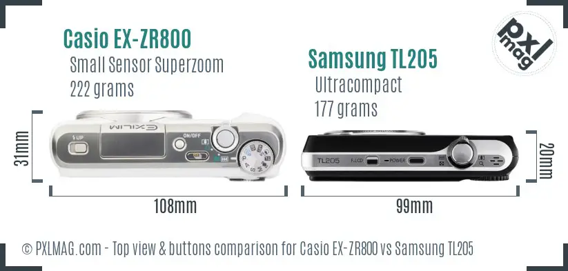 Casio EX-ZR800 vs Samsung TL205 top view buttons comparison