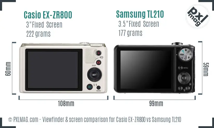 Casio EX-ZR800 vs Samsung TL210 Screen and Viewfinder comparison