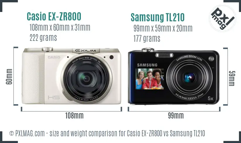 Casio EX-ZR800 vs Samsung TL210 size comparison