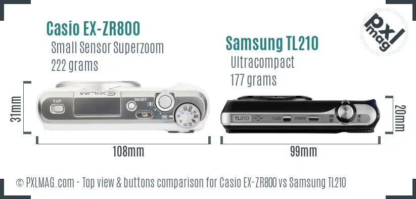 Casio EX-ZR800 vs Samsung TL210 top view buttons comparison