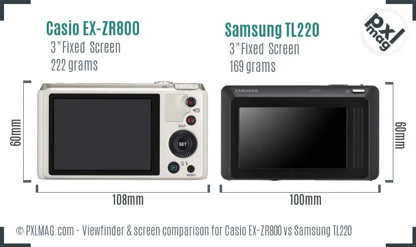 Casio EX-ZR800 vs Samsung TL220 Screen and Viewfinder comparison
