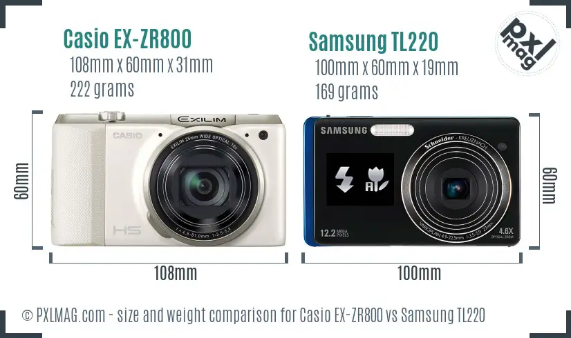 Casio EX-ZR800 vs Samsung TL220 size comparison