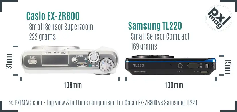 Casio EX-ZR800 vs Samsung TL220 top view buttons comparison