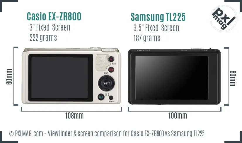 Casio EX-ZR800 vs Samsung TL225 Screen and Viewfinder comparison