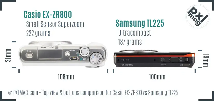 Casio EX-ZR800 vs Samsung TL225 top view buttons comparison