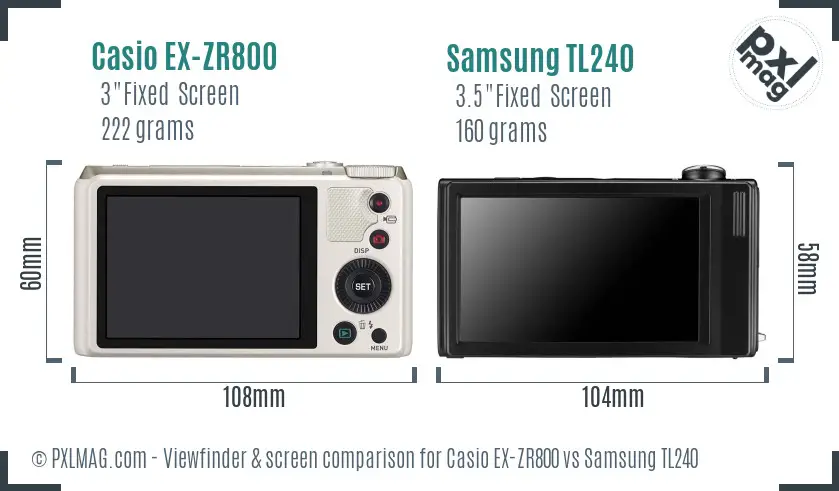 Casio EX-ZR800 vs Samsung TL240 Screen and Viewfinder comparison