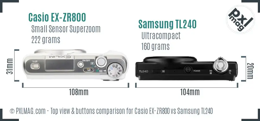Casio EX-ZR800 vs Samsung TL240 top view buttons comparison