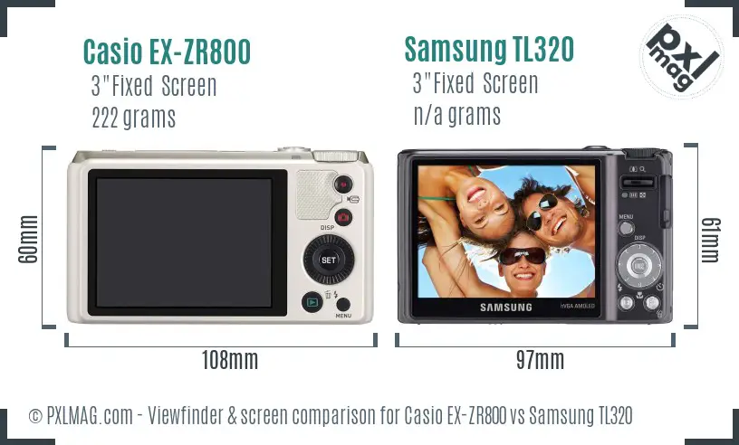 Casio EX-ZR800 vs Samsung TL320 Screen and Viewfinder comparison