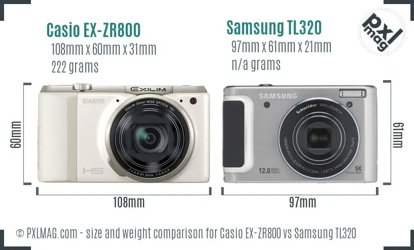 Casio EX-ZR800 vs Samsung TL320 size comparison