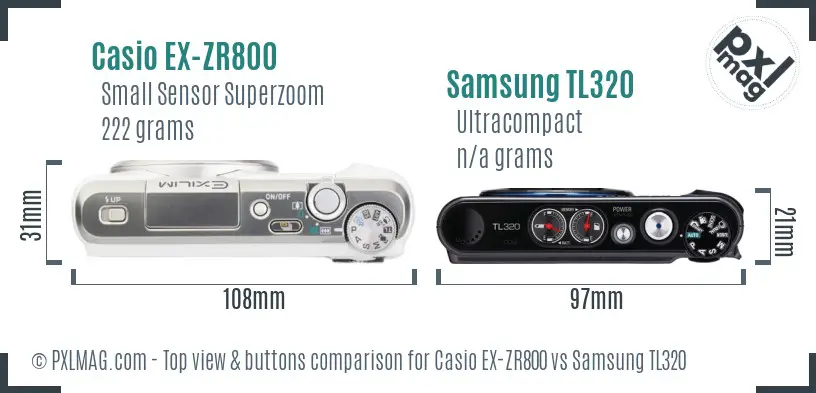 Casio EX-ZR800 vs Samsung TL320 top view buttons comparison
