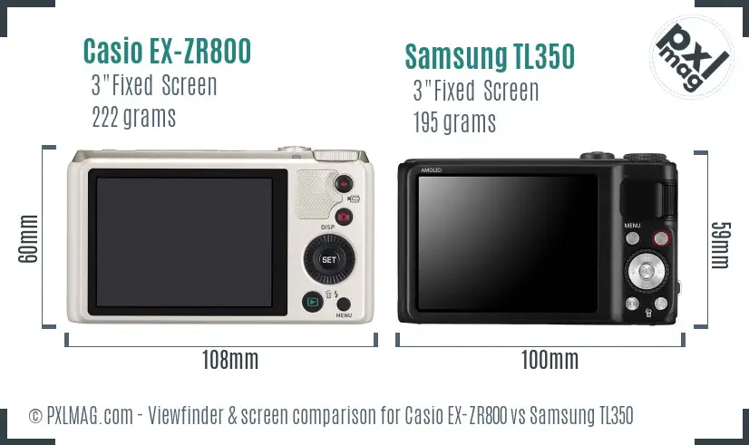 Casio EX-ZR800 vs Samsung TL350 Screen and Viewfinder comparison