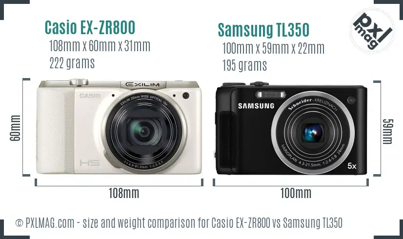 Casio EX-ZR800 vs Samsung TL350 size comparison