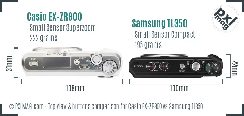 Casio EX-ZR800 vs Samsung TL350 top view buttons comparison