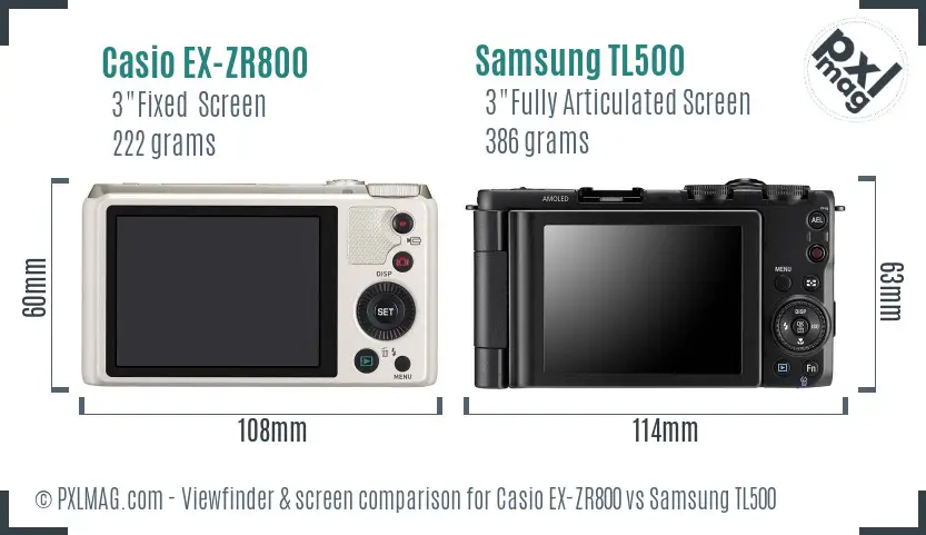 Casio EX-ZR800 vs Samsung TL500 Screen and Viewfinder comparison