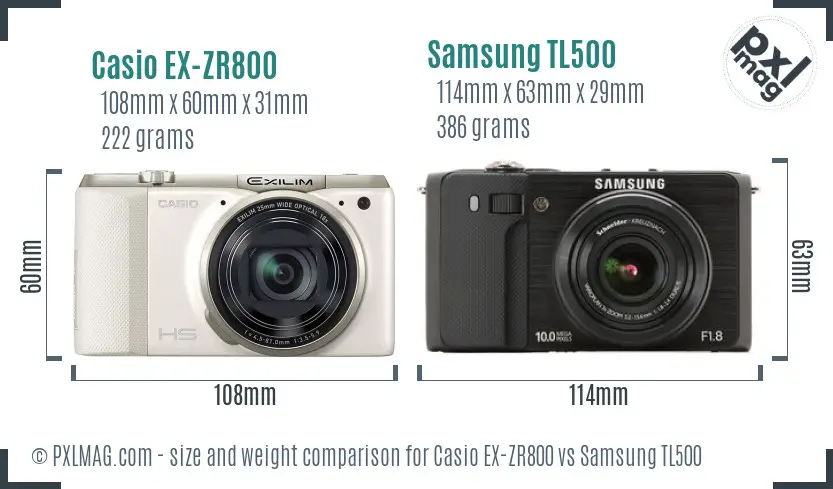 Casio EX-ZR800 vs Samsung TL500 size comparison