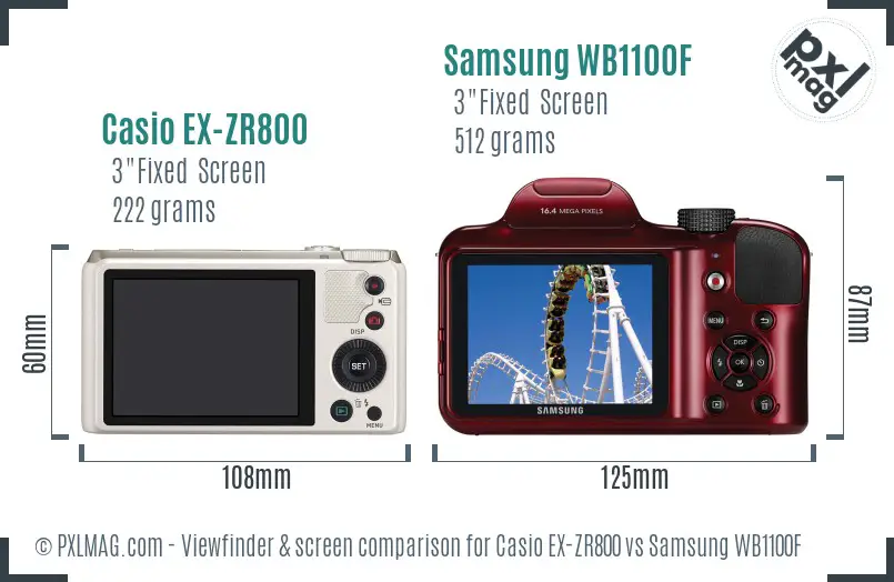 Casio EX-ZR800 vs Samsung WB1100F Screen and Viewfinder comparison