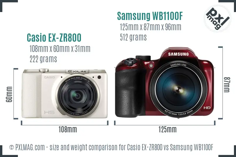 Casio EX-ZR800 vs Samsung WB1100F size comparison