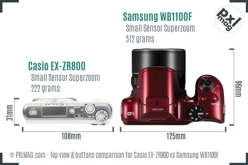 Casio EX-ZR800 vs Samsung WB1100F top view buttons comparison