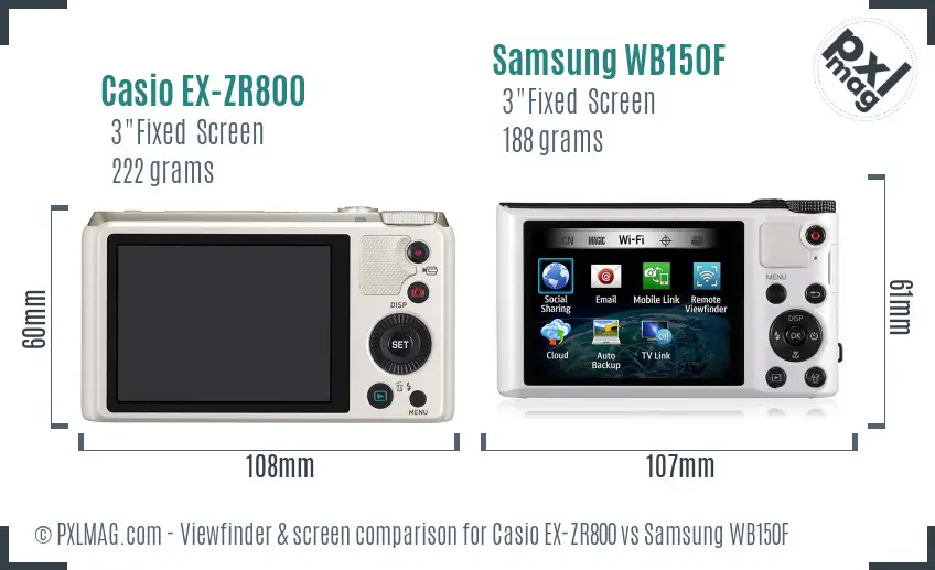 Casio EX-ZR800 vs Samsung WB150F Screen and Viewfinder comparison
