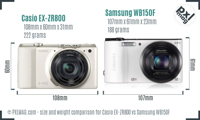 Casio EX-ZR800 vs Samsung WB150F size comparison