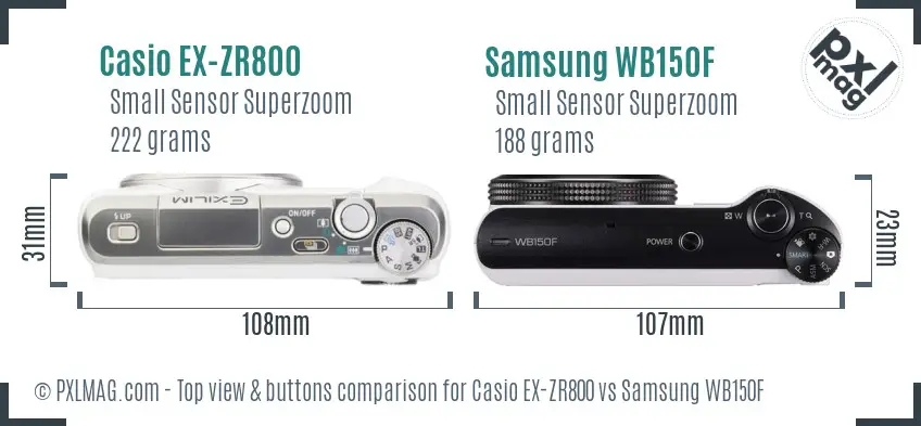 Casio EX-ZR800 vs Samsung WB150F top view buttons comparison