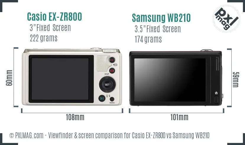 Casio EX-ZR800 vs Samsung WB210 Screen and Viewfinder comparison