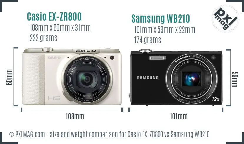 Casio EX-ZR800 vs Samsung WB210 size comparison