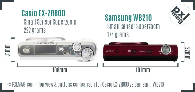 Casio EX-ZR800 vs Samsung WB210 top view buttons comparison