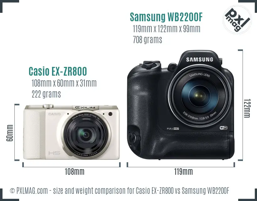 Casio EX-ZR800 vs Samsung WB2200F size comparison