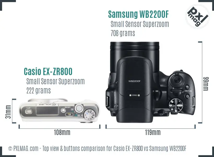 Casio EX-ZR800 vs Samsung WB2200F top view buttons comparison