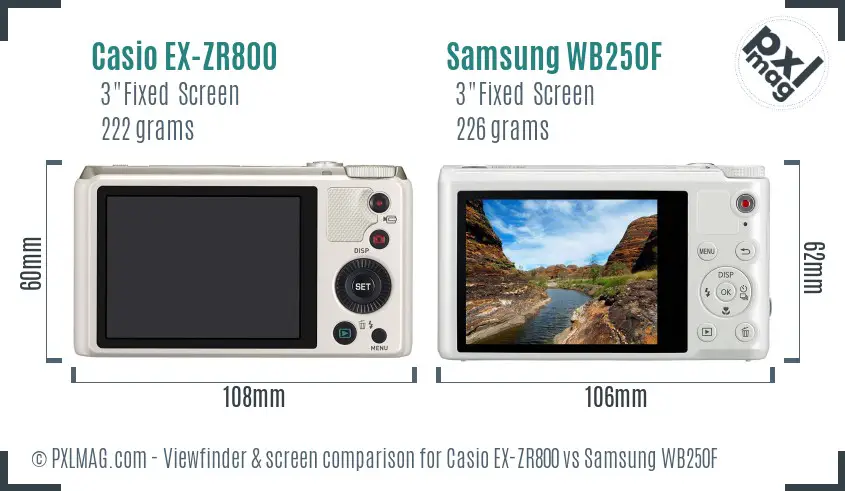 Casio EX-ZR800 vs Samsung WB250F Screen and Viewfinder comparison