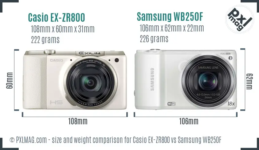 Casio EX-ZR800 vs Samsung WB250F size comparison