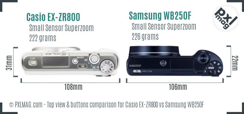 Casio EX-ZR800 vs Samsung WB250F top view buttons comparison
