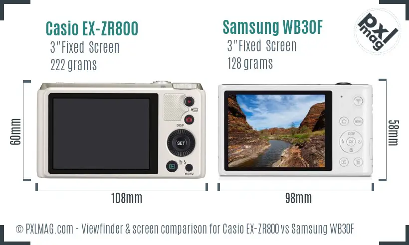 Casio EX-ZR800 vs Samsung WB30F Screen and Viewfinder comparison