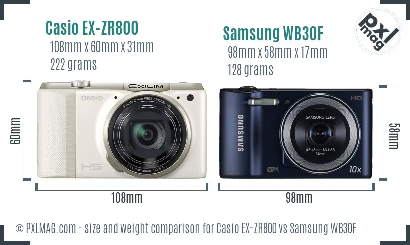 Casio EX-ZR800 vs Samsung WB30F size comparison