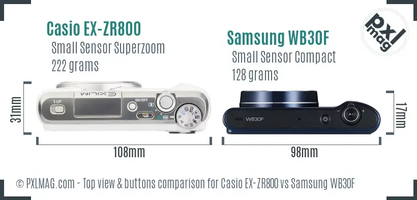 Casio EX-ZR800 vs Samsung WB30F top view buttons comparison